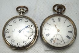 Two 20th century Omega pocket watches, one being housed in an 800 grade silver case,