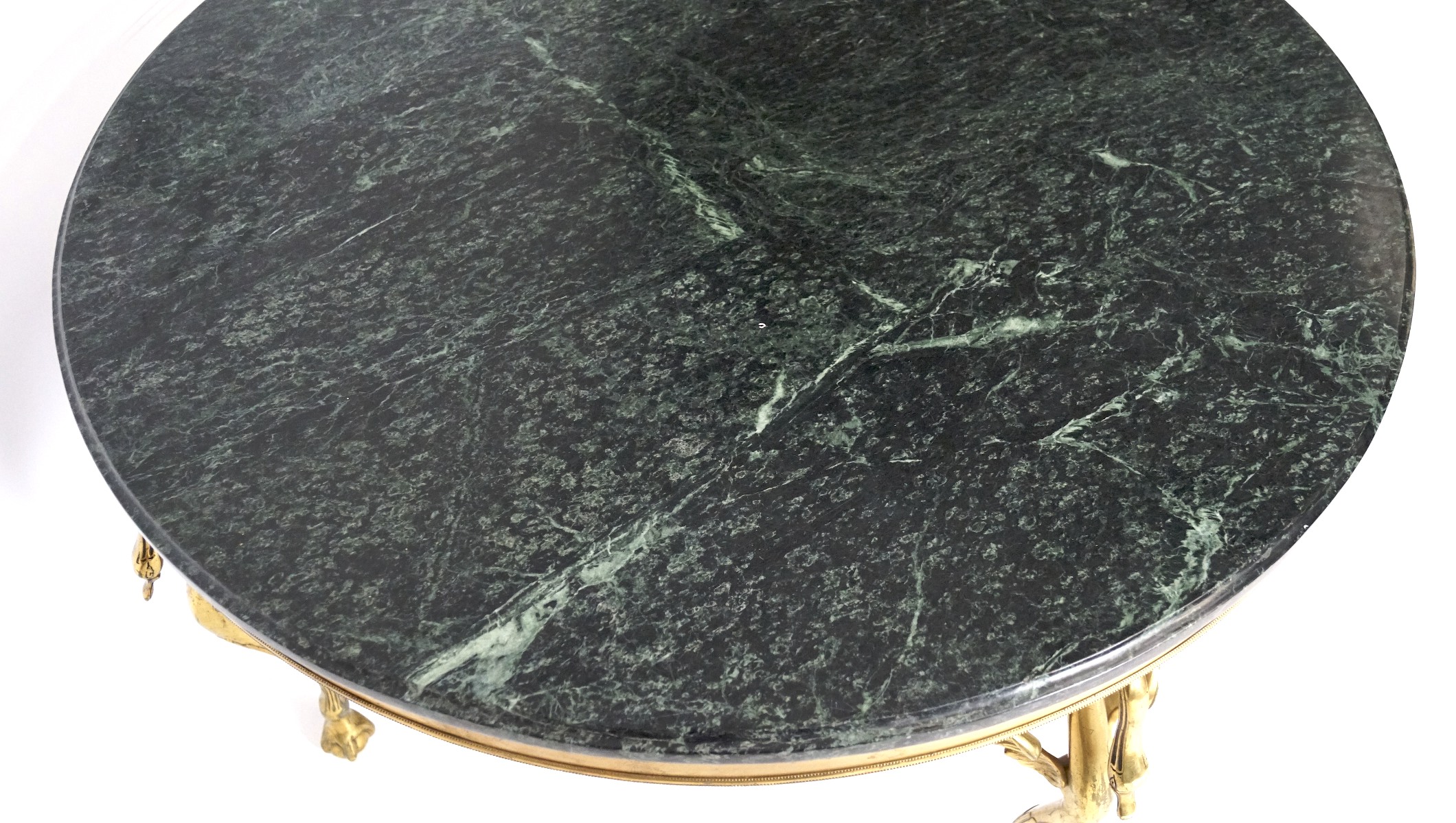 A contemporary marble topped table, of circular form, the cast brass base modelled as swans, - Image 2 of 2