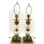 A pair of ornate contemporary table lamps, the brass frame interspersed with glass details,