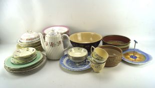 A collection of vintage pottery and porcelain, including Royal Doulton cups and saucers,