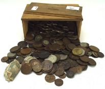 A box of assorted coinage, mostly English,