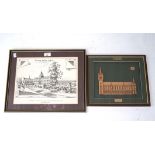 A print and a framed wooden model of schools, one depicting 'Town House, Aberdeneen',