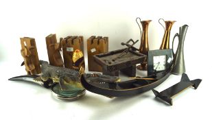 Assorted collectables, to include a model Crocodile, two pairs of bookends,
