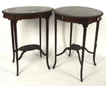 Two similar mahogany occasional tables, one of circular form, the other oval,