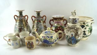 A collection of ceramics, including a Mason's jardinaire in the 'Chartreuse' pattern,