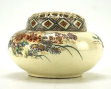 A Japanese Meji period lidded censor, decorated with scenes depicting Chrysanthunums and a Bird,