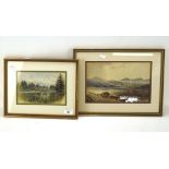 Two 20th century watercolours, each depicting lakeside country landscapes, both framed and glazed,
