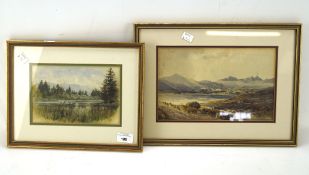 Two 20th century watercolours, each depicting lakeside country landscapes, both framed and glazed,