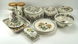 A collection of Portmeirion tableware of various designs, including tureens, bowls, storage jars,