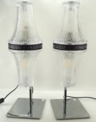 A pair of contemporary table lamps, the textured glass shades with diamonte details,