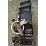 An assortment of metal ware, including trays,