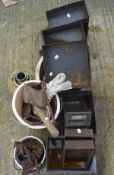 An assortment of metal ware, including trays,