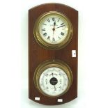 A 20th century Foster Gallear wall barometer and clock, each housed in brass cases,