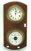 A 20th century Foster Gallear wall barometer and clock, each housed in brass cases,