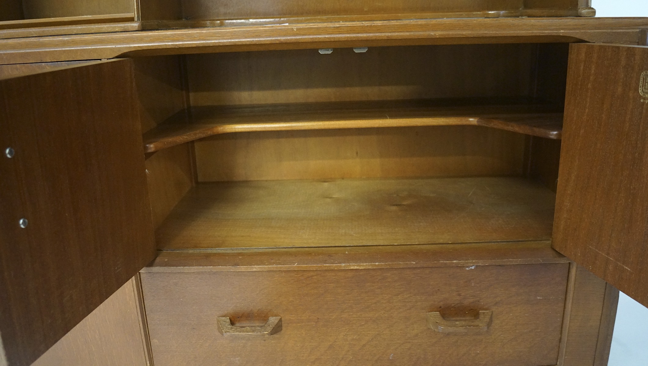 A mid 20th century G plan teak sideboard, the upper section with multiple shelves, - Image 3 of 3