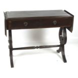 A 20th century stained wooden drop flat sofa table, with two short drawers to the front,