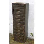 A vintage metal ten drawer cabinet,