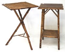 Two 20th century Chinese bamboo occational tables, one formed with three overlapping supports,