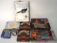 A quantity of board games and jigsaw puzzles, including Battleships,