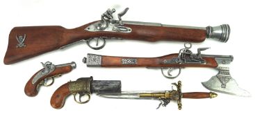 Five replica weapons, including guns, a knife,