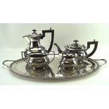 A late 19th/early 20th century four piece silver plated tea set on large butlers tray,