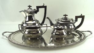 A late 19th/early 20th century four piece silver plated tea set on large butlers tray,