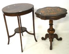 Two 20th century occasional tables, one of circular form with inlaid details, 72cm x 54cm,