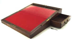 A late 19th century mahogany writing slope, opening to reveal felt lined slope, with secret drawer,