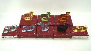 A collection of Moser glass figurines, all in original boxes,