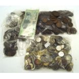 A collection of 19th and 20th century coinage, including British silver coins, half crowns,