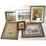 Assorted pictures and prints, to include a watercolour titled "Kilve Beach" by Brigid Aita,