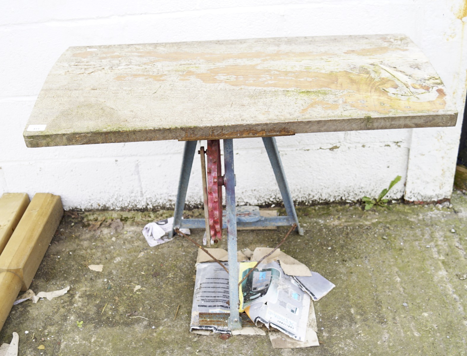An early 20th century low work table with wooden top, - Image 3 of 3