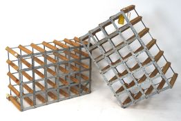 Two modern metal and wooden wine racks,