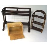 Assorted wooden wares, comprising mahogany book trough,