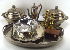 A collection of silver plated wares, to include two lidded tureens,