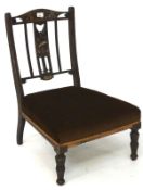 A veneered wooden parlour chair, the frame with inlaid details,