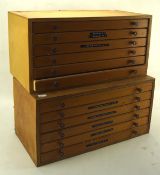 Two vintage collectables and printing lettering cabinets and contents, each with six drawers,