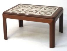 A retro tile top coffee table, of rectangular form, the top set with six tiles,