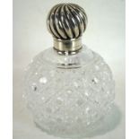 A cut glass silver topped scent bottle - maker Sampson Morden & Co