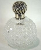 A cut glass silver topped scent bottle - maker Sampson Morden & Co