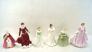 A collection of five Royal Doulton ladies and another by Coalport,