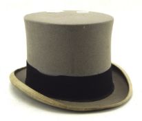 A Hilhouse & Co grey felt top hat, lined in cream silk,
