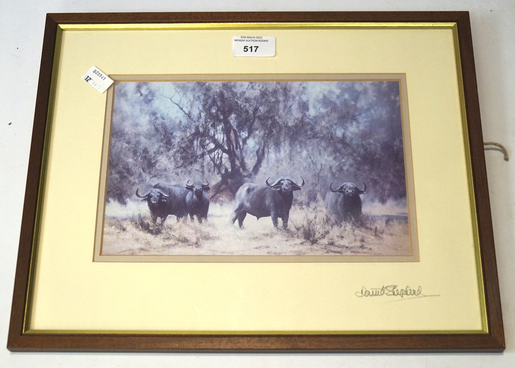 A David Shepherd signed print, depicting American bison, 16cm x 25cm,