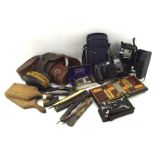 Collection of cameras and assorted collectables including Fuji camera, boxed vintage razors,