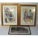 Three pictures including two of a young girl, framed measurements 107cm x 83cm,