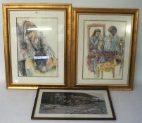 Three pictures including two of a young girl, framed measurements 107cm x 83cm,