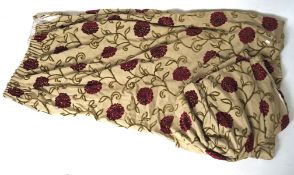 A set of contemporary curtains, of floral pattern, lined,