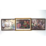Three large pictures of Indian people, framed and glazed,