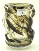 A Whitefriars knobbly glass vase of colourless glass with green-brown swirls