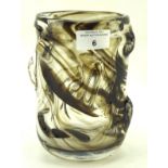 A Whitefriars knobbly glass vase of colourless glass with green-brown swirls